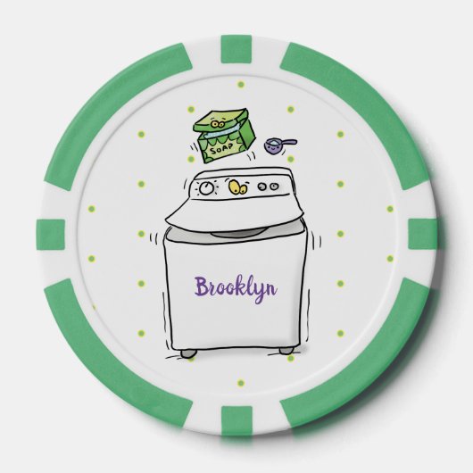 Cute wasmachine cartoon illustratie poker chips (Voorkant)