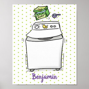 Cute wasmachine cartoon illustratie poster