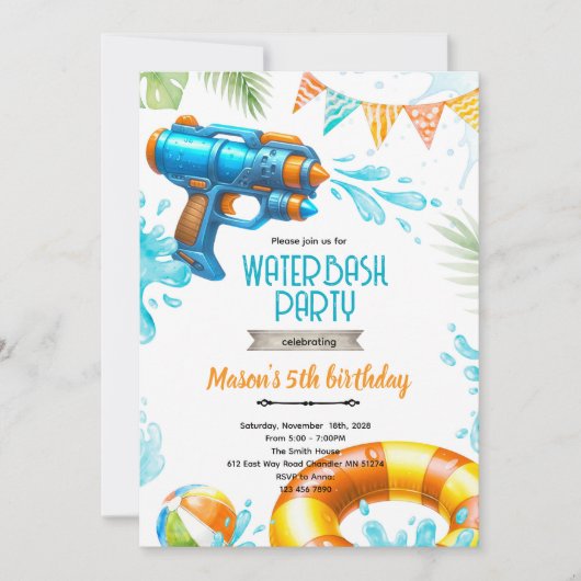 Cute water gun theme invitation (Devant)