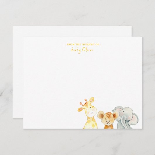 Cute Watercolor Animaux Nursery Merci à plat (Devant / Derrière)