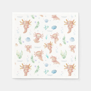 Cute Watercolor Axolotl Verjaardagsfeest Servett Servet