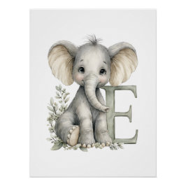 Cute Watercolor Baby Animals with Alphabet Letters Perfect Poster