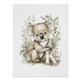 Cute Watercolor Baby Animals with Alphabet Letters Perfect Poster