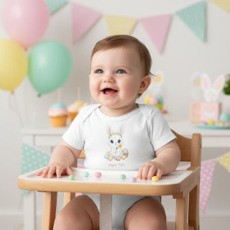 Cute Watercolor Baby Bunny & Pastel Easter Egg  Romper