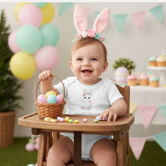 Cute Watercolor Baby Bunny & Pastel Easter Egg  Romper