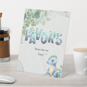 Cute Watercolor Baby Dinosaur 1e Verjaardag Favors Reclamebord Met Voetstuk