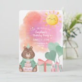 Cute Watercolor Bear Birthday Invitation Kaart (Staand voorkant)