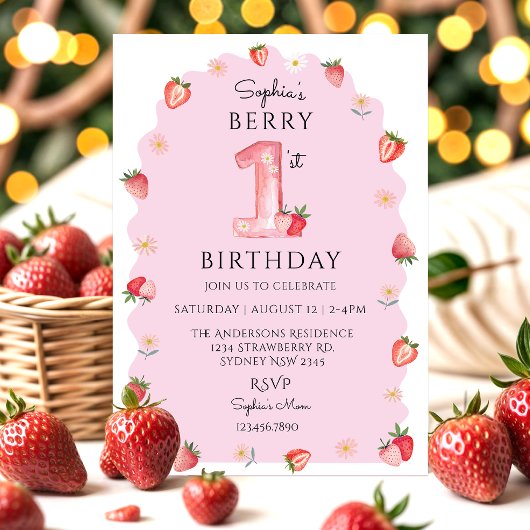 Cute Watercolor Berry Invitation d'anniversaire