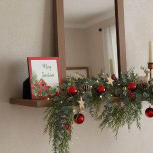 Cute watercolor birdhouse Christmas Holiday Fotoplaat