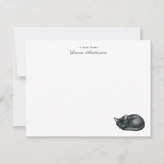 Cute watercolor Black cat personalized flat Bedankkaart (Voorkant)