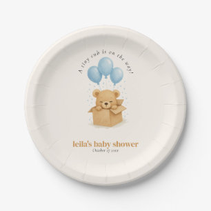 Cute Watercolor Blauwe Ballon Beer Baby Shower Papieren Bordje