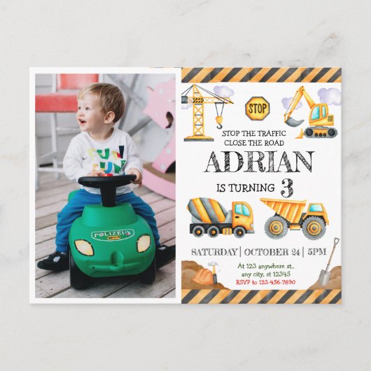 Cute Watercolor Bouw Kinderen Verjaardag Briefkaart (Voorkant)