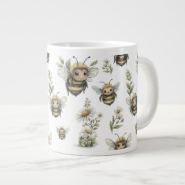 Cute Watercolor Bumblebee Design | Soft Pastel Bee Extra Grote Beker