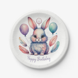 Cute Watercolor Bunny Rabbit Balloons Birthday  Papieren Bordje