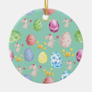 Cute Watercolor Bunny Sage Green yellow Easter Keramisch Ornament