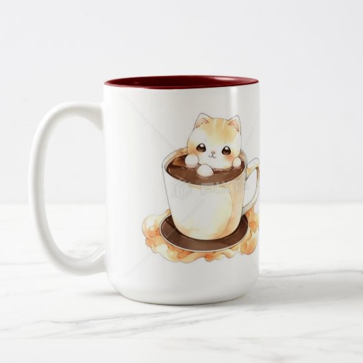 Cute Watercolor Cat in Coffee Cup Personalized Mug (Gauche)