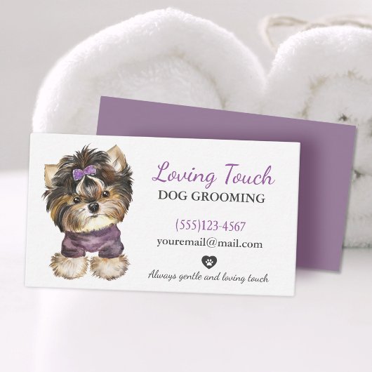 Cute Watercolor Chig Grooming Service Carte de vis