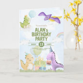 Cute Watercolor Dinosaur Birthday Invitation (Fleur jaune)