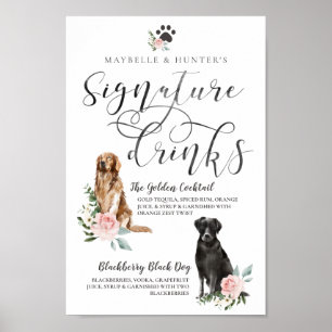 Cute Watercolor Dogs Couple's Signature Drinks Poster