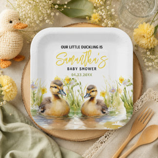 Cute Watercolor Eend Baby Boy Shower Papieren Bordje
