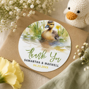 Cute Watercolor Eend Baby Boy Shower Ronde Sticker