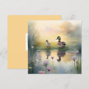 Cute Watercolor Eend Reflectie Blank  Feestdagenkaart