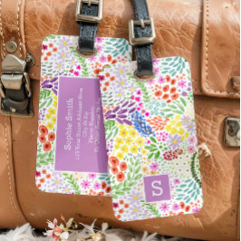 Cute Watercolor Floral Blooming Spring Monogram Bagagelabel