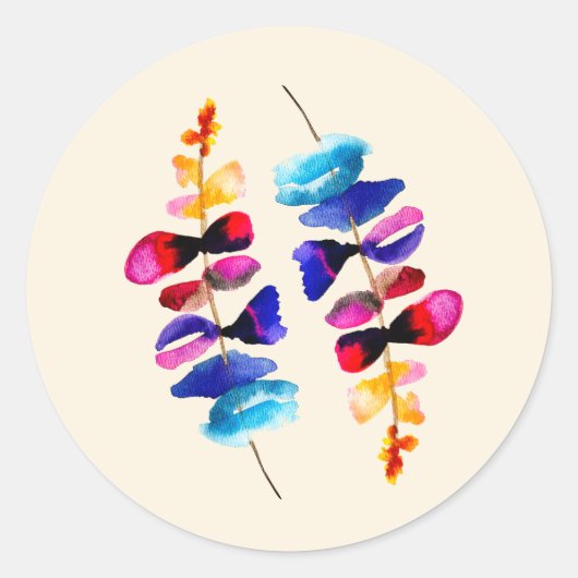 Cute watercolor floral design ronde sticker (Voorkant)