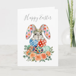Cute Watercolor Floral Easter Bunny Eggs Kaart