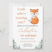 Cute Watercolor Fox First Birthday Invitation (Devant)