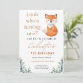 Cute Watercolor Fox First Birthday Invitation (Debout devant)