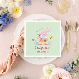 Cute Watercolor Garden Bunny Green Kids Birthday Servet