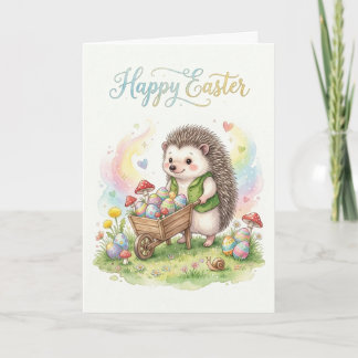 Cute Watercolor Hedgehog Easter Kaart