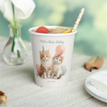 Cute Watercolor Kitten Pawty Cat Verjaardag