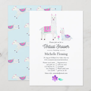 Cute Watercolor Lama thema Virtuele Baby Shower Kaart