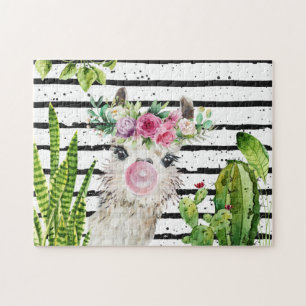Cute Watercolor Llama   Floral Cactus & Stripes Legpuzzel