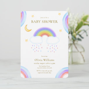 Cute Watercolor Maan Ster Regenboog Baby Shower Kaart