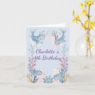 Cute Watercolor Narwhal Whale fish Seamless Sea  Kaart