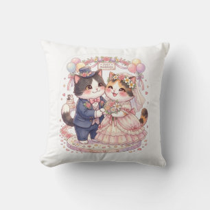 Cute Watercolor Net Getrouwde Katten Trouwkussen Kussen