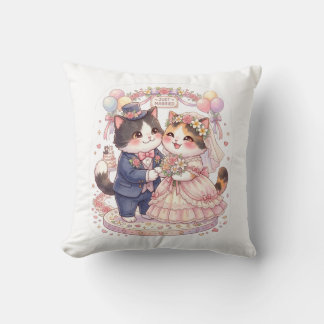 Cute Watercolor Net Getrouwde Katten Trouwkussen Kussen
