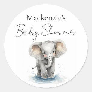 Cute Watercolor Olifant Baby Shower Ronde Sticker