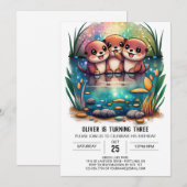 Cute Watercolor Otter Magique Invitation d'anniver (Devant / Derrière)