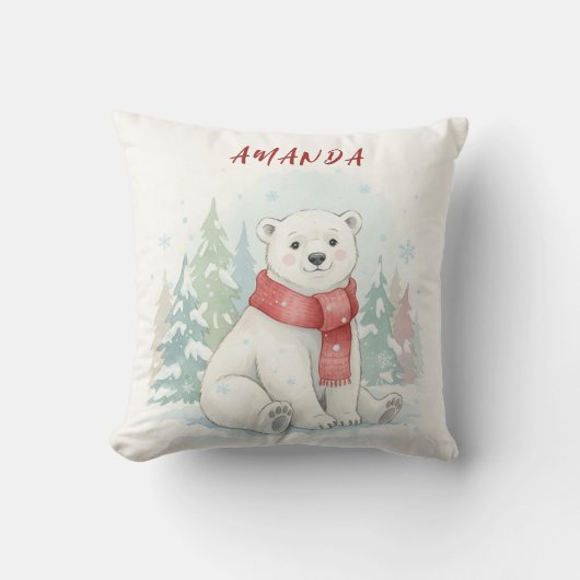 Cute watercolor Polar Bear Winter  Kussen (Voorkant)