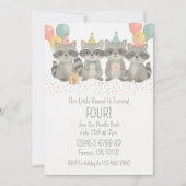 Cute Watercolor Raccoon Invitation Anniversaire (Devant)