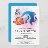 Cute Watercolor Requin Invitation d'anniversaire (Devant / Derrière)