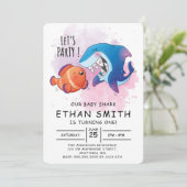 Cute Watercolor Requin Invitation d'anniversaire (Debout devant)