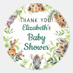 Cute Watercolor Safari Dieren Baby Shower Ronde Sticker