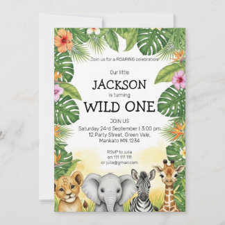 Cute Watercolor Safari Wild One Birthday Kaart