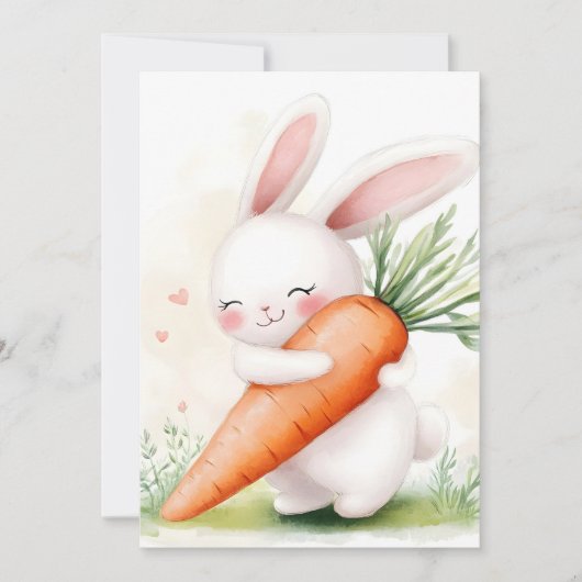 Cute Watercolor Spring Bunny Carrot Aankondiging (Voorkant)