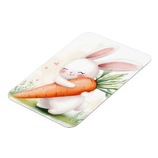 Cute Watercolor Spring Bunny Carrot Magneet